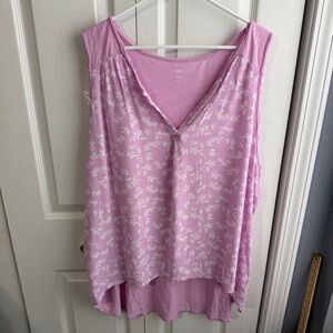 Dip pink white floral v neck tank top size 2X